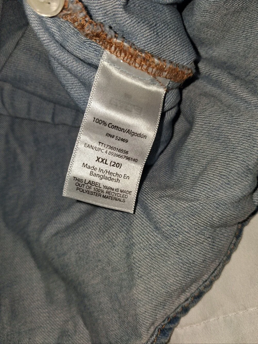 Time And Tru Popover Jean Shirt - Light Wash - XXL (20)